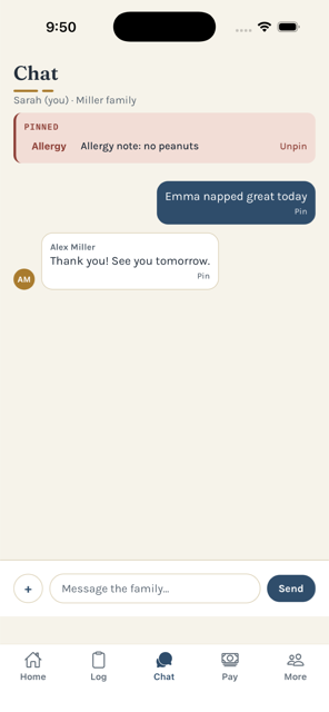 Nannybase chat screen