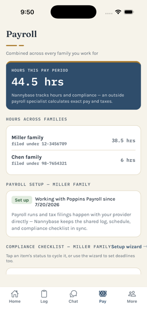 Nannybase payroll compliance screen